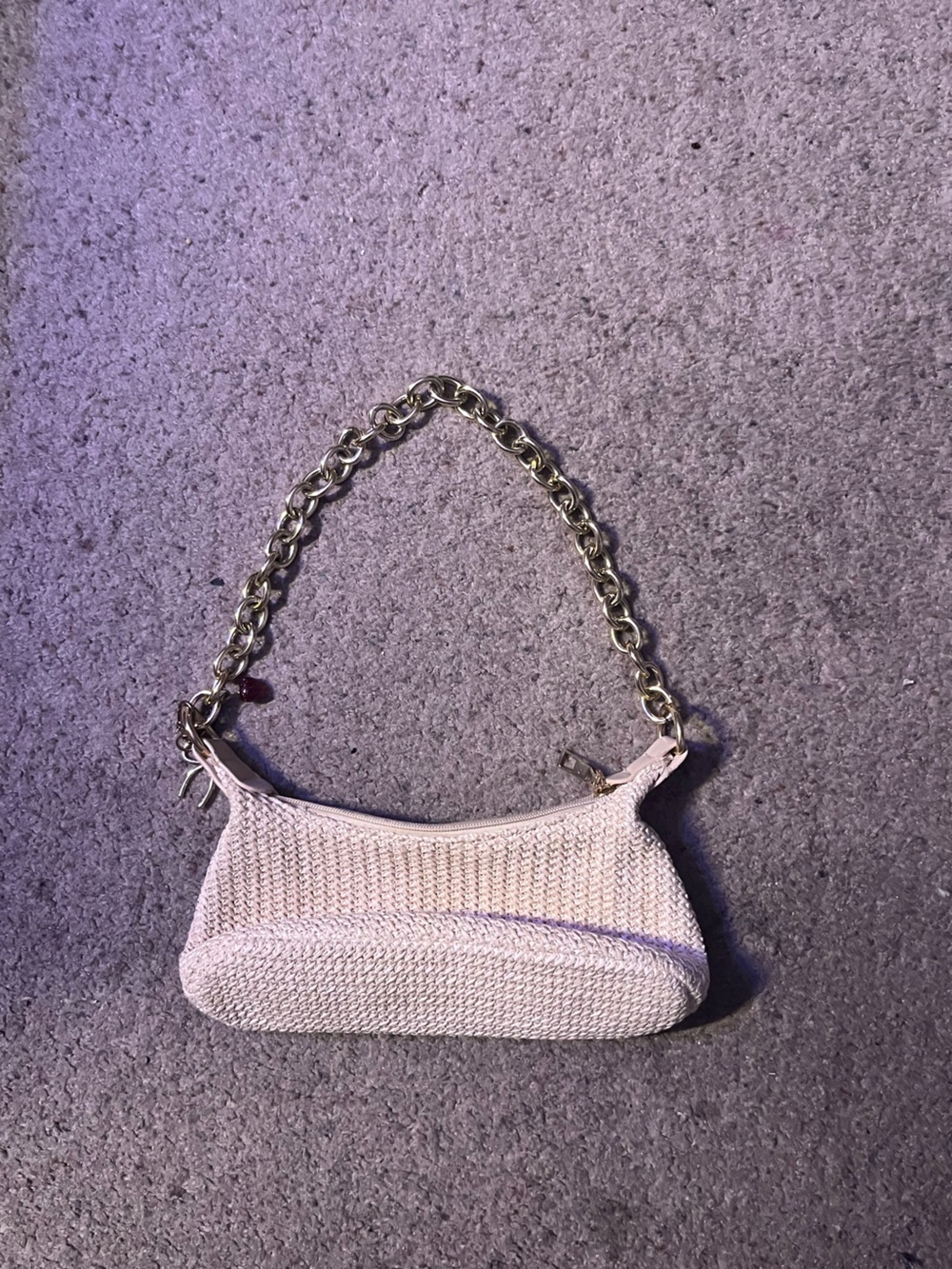 Macy's Light Pink Woven Shoulder Bag with Gold Chain
